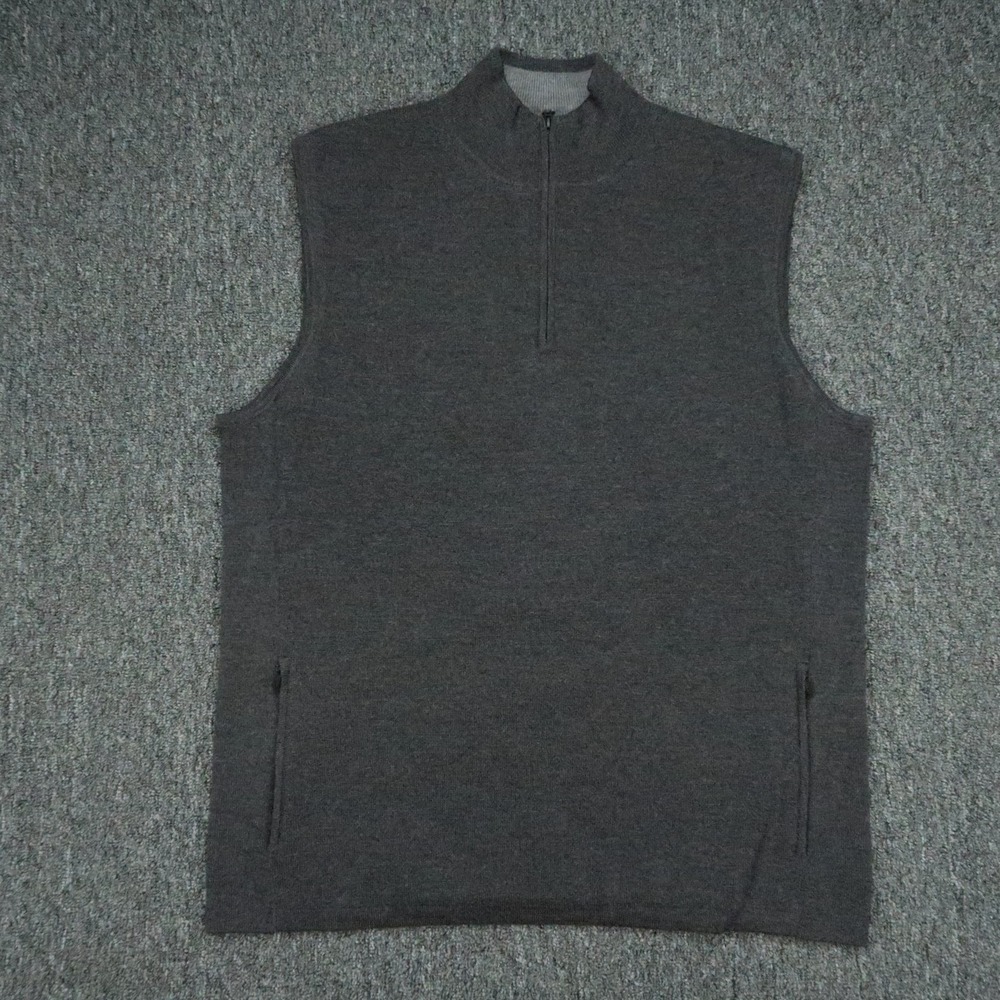 G FORE Vest Mens Large Gray Wool Quarter Zip Sleeveless Mock Neck Golf
